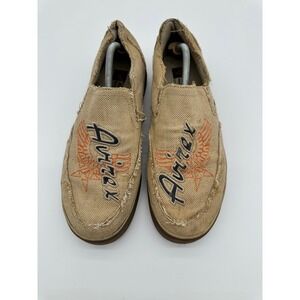 Avirex Slip On Shoes Men Distressed Canvas Winged Logo Tan Size 10